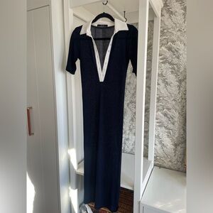 Smythe Midnight Blue Knit Cardigan with Ivory Trim size small